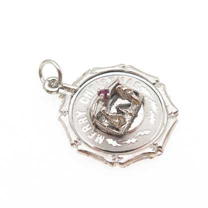 925 Sterling Silver Vintage Rhinestone Merry Christmas Nativity Charm Pendant