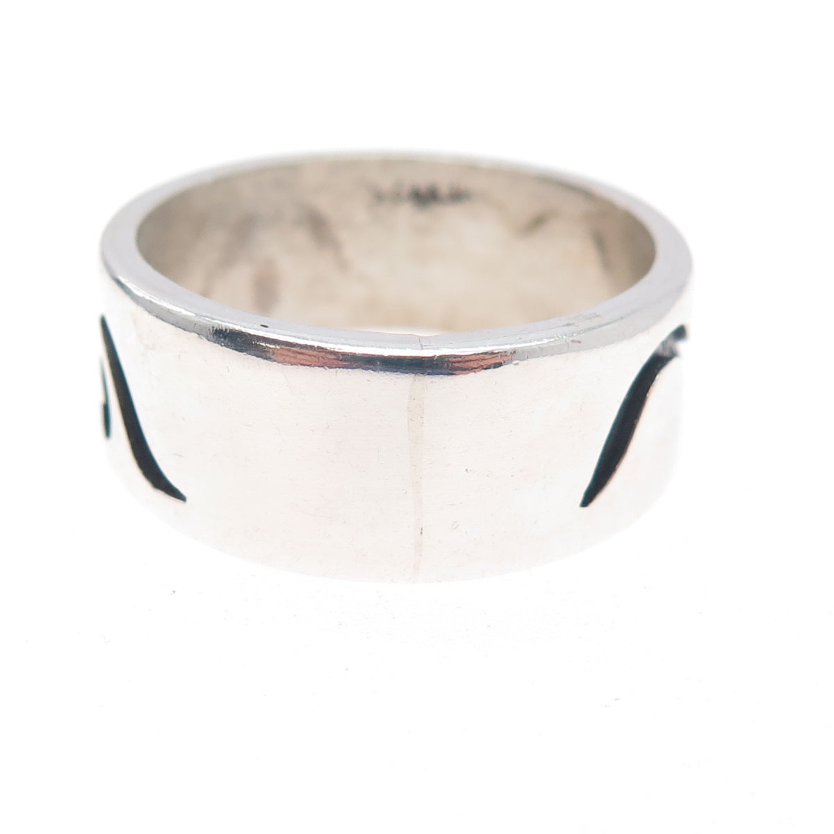 925 Sterling Silver Vintage Mexico Swirl Oxidized Band Ring Size 14