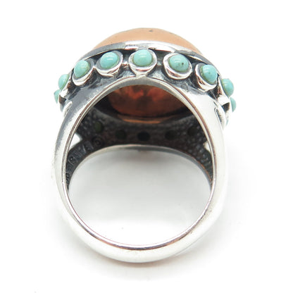 BARSE 925 Sterling Silver 2-Tone Vintage Real Turquoise Dome Ring Size 9.75