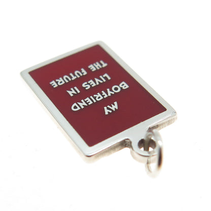 925 Sterling Silver Enamel "My Boyfriend Lives In The Future" Minimalist Pendant