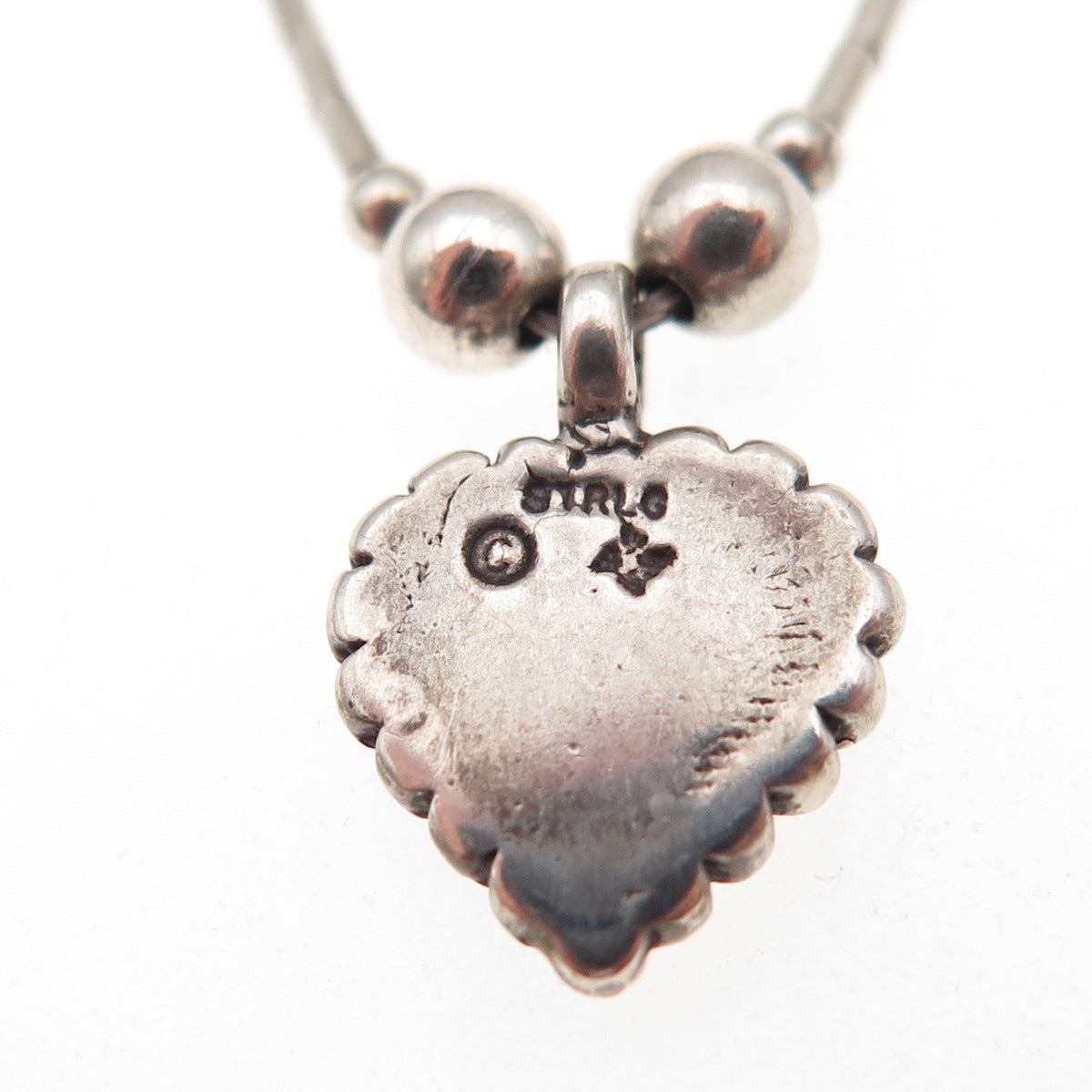 Sunwest Old Pawn 925 Sterling Vintage Turquoise Inlay Heart Liquid Necklace 16"