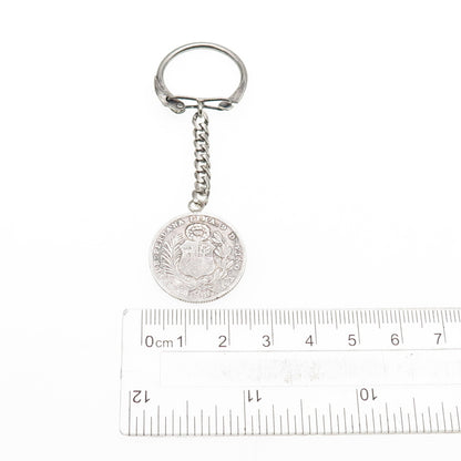 925 Sterling & 900 Coin Silver Antique 1888 Peru 1/5 Sol Key Fob Chain