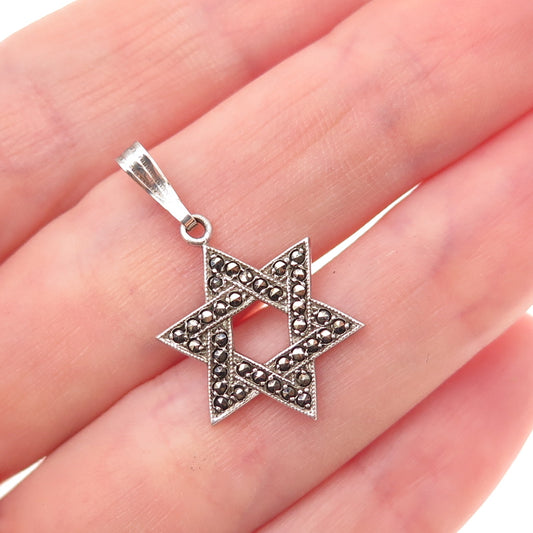 Kimler & Daniel Sterling Silver Vintage Real Marcasite Oxidized Charm Pendant