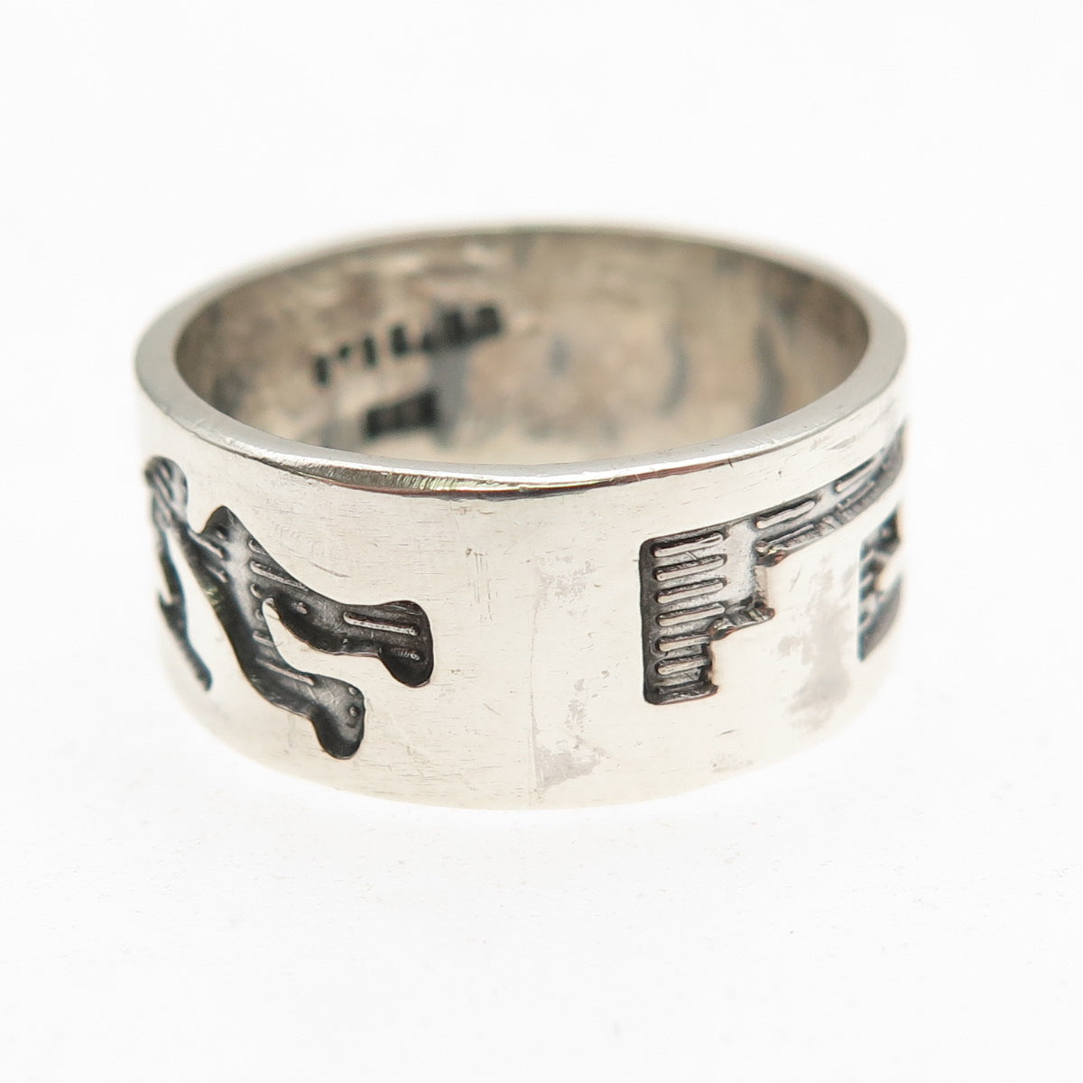 925 Sterling Silver Vintage Southwestern Kokopelli Oxidized Band Ring Size 8.25