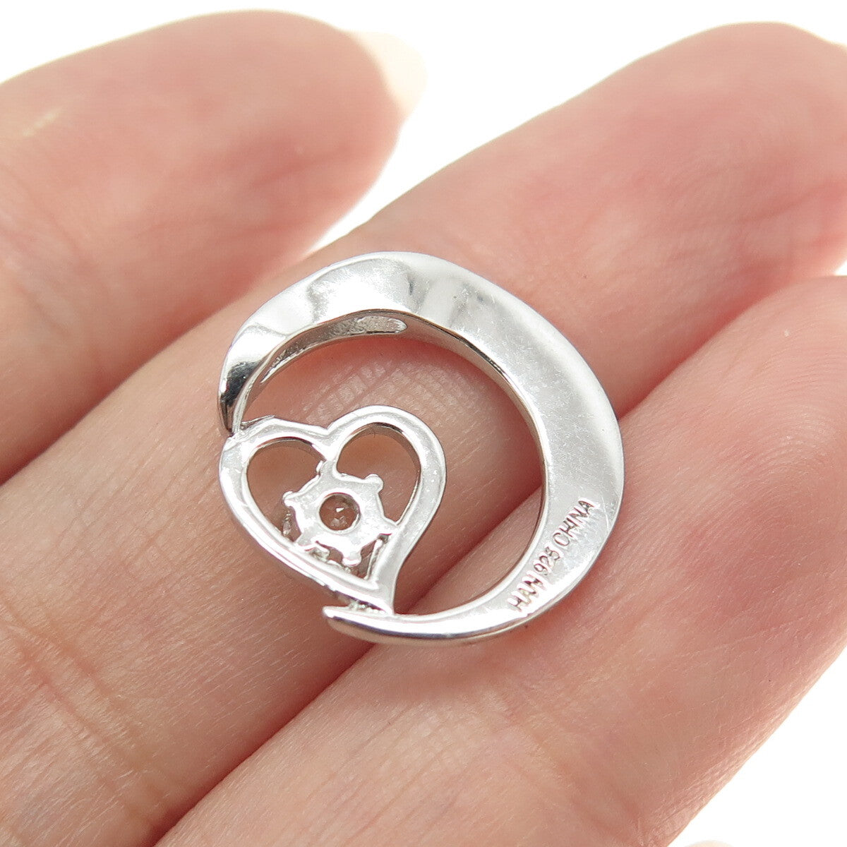 HAN Sterling 2-Tone White Topaz "I love you to the moon and back" Slide Pendant