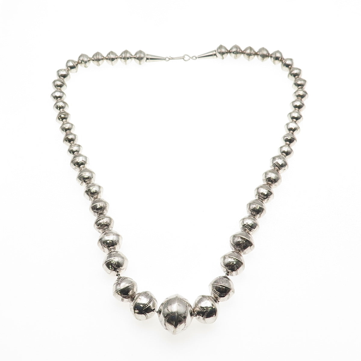 Old Pawn 925 Sterling Silver Vintage Navajo Pearls Graduated Beaded Necklace 22"