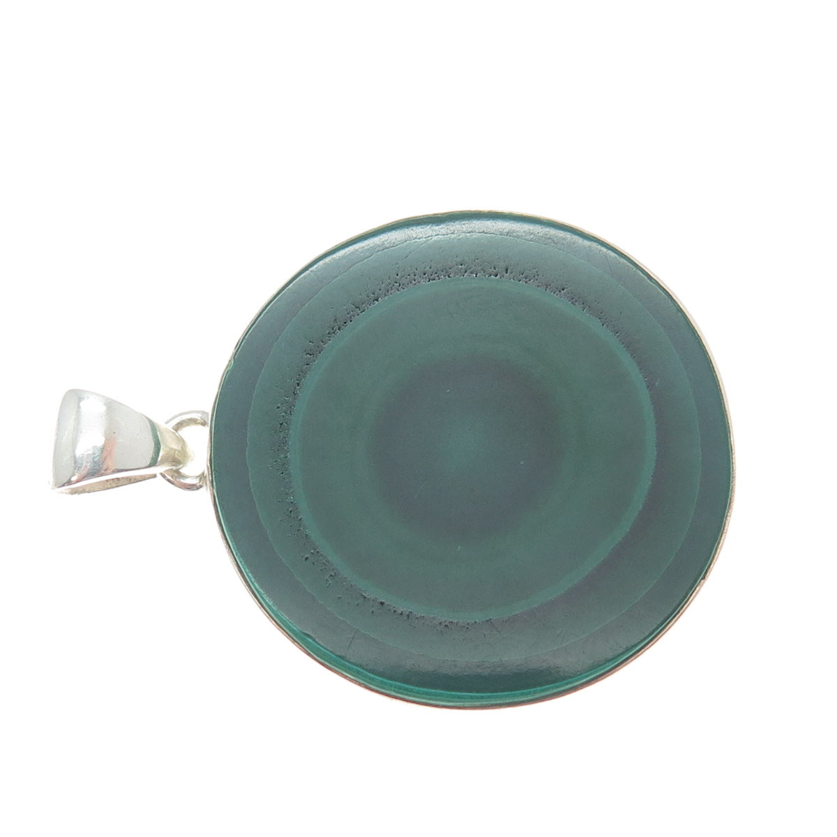 925 Sterling Silver Vintage Real Malachite Modernist Round Charm Pendant