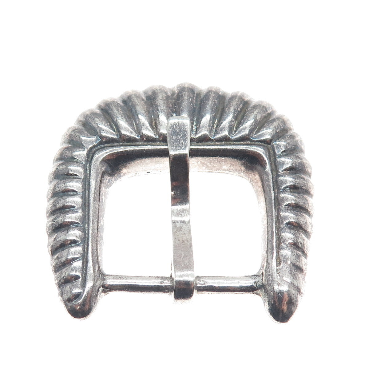 925 Sterling Silver Vintage Mexico Ribbed Oxidized Belt Buckle