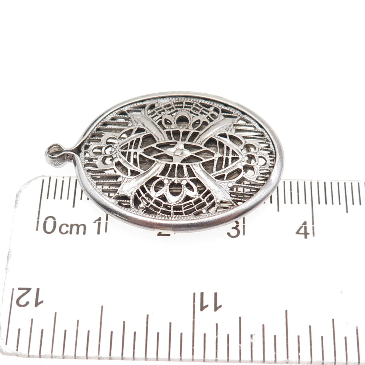 925 Sterling Silver Antique Art Deco Floral Filigree Oxidized Charm Pendant