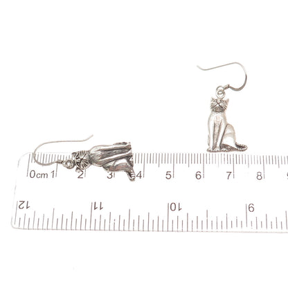 925 Sterling Silver Vintage Cat Oxidized Dangle Earrings