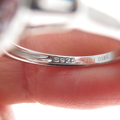 DSMK 925 Sterling Silver Round Tapered Baguette-Cut C Z Engagement Ring Size 6.5
