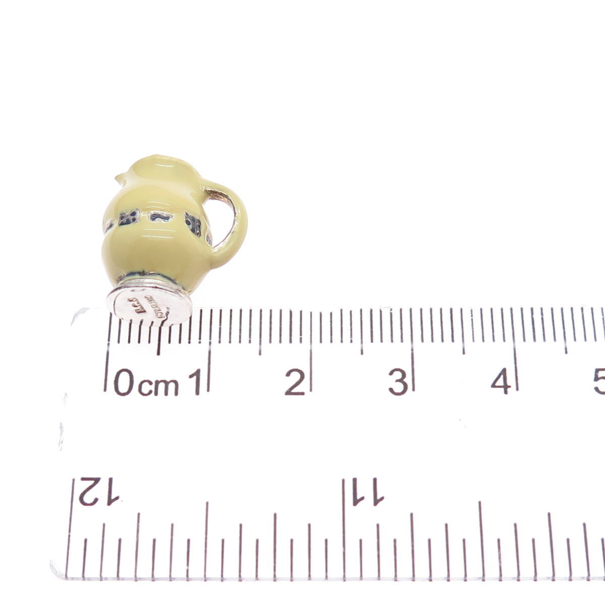 925 Sterling Silver Vintage BCS Enamel Pitcher Minimalist 3D Charm Pendant