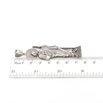 925 Sterling Silver Vintage St. Jude Oxidized Pendant