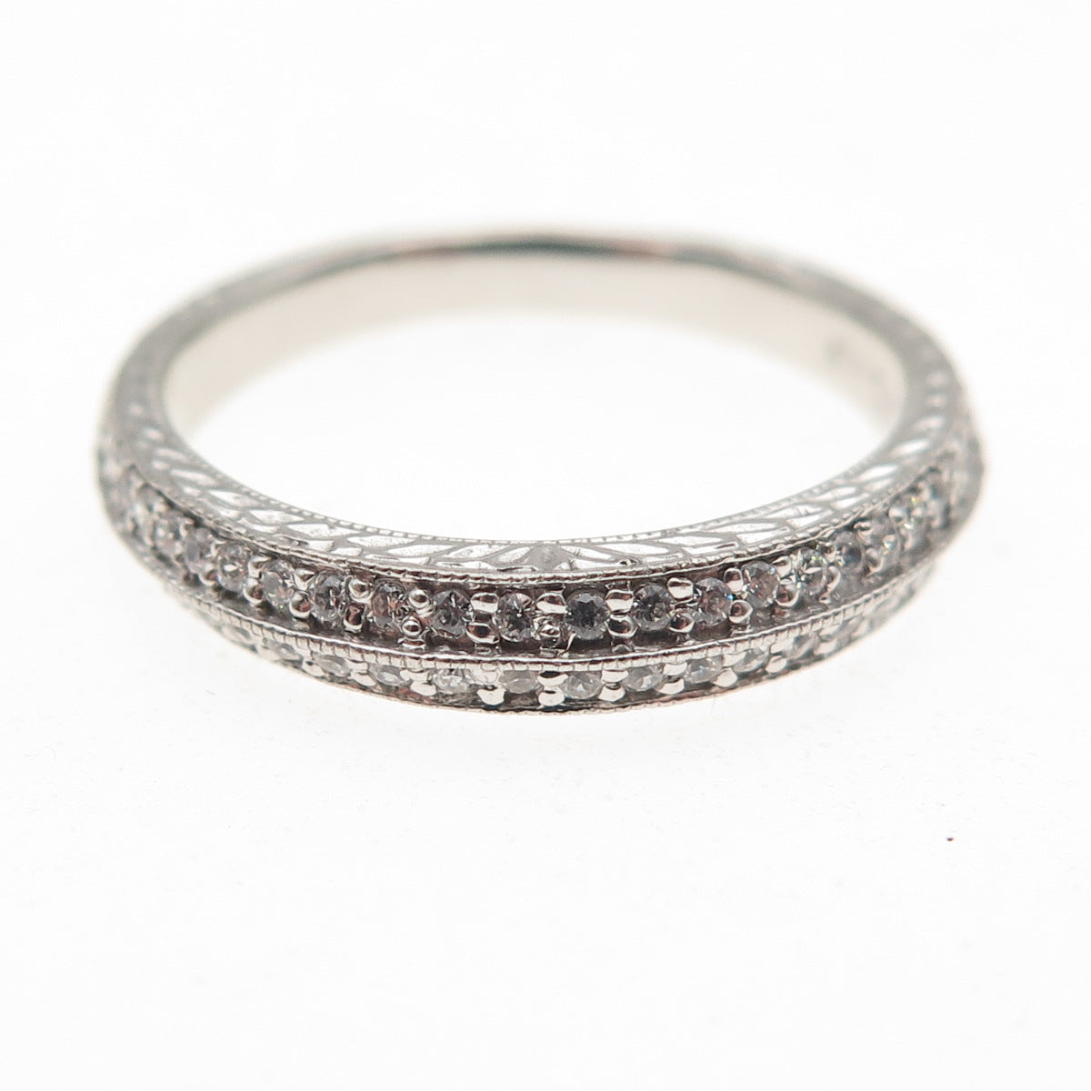 925 Sterling Silver Round-Cut C Z Half Eternity Band Ring Size 7.25