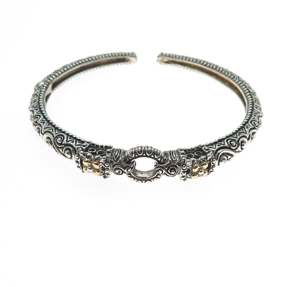 BARBARA BIXBY 925 Sterling Silver 18K Gold Flower Adjustable Cuff Bracelet 7.25"