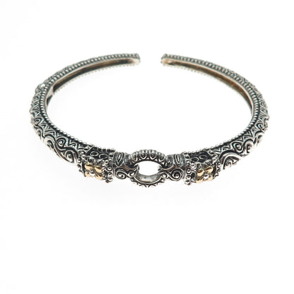 BARBARA BIXBY 925 Sterling Silver 18K Gold Flower Adjustable Cuff Bracelet 7.25"