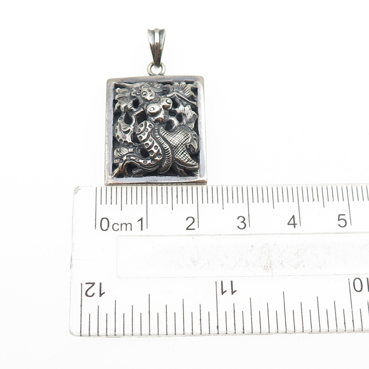 925 Sterling Silver Vintage LVT Artisan Modernist Mermaid Oxidized Charm Pendant