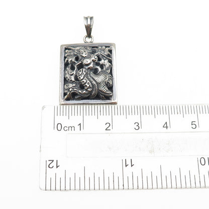 925 Sterling Silver Vintage LVT Artisan Modernist Mermaid Oxidized Charm Pendant