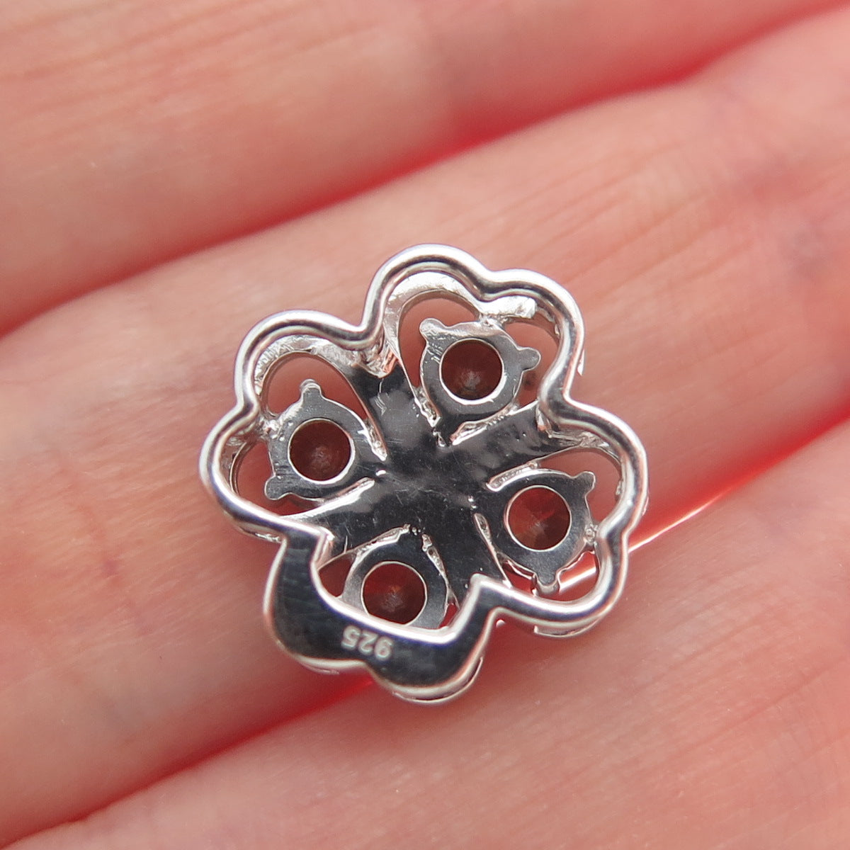 925 Sterling Silver Cognac Round-Cut Shaped C Z Clover Flower Slide Pendant