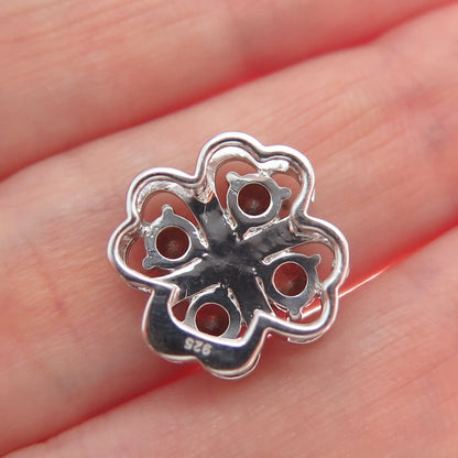 925 Sterling Silver Cognac Round-Cut Shaped C Z Clover Flower Slide Pendant
