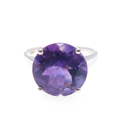 925 Sterling Silver Vintage Real Round-Cut Amethyst Ring Size 7