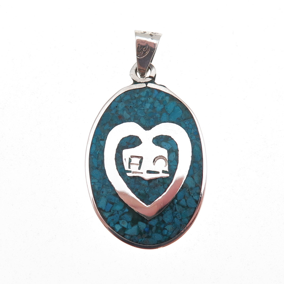 925 Sterling Silver Vintage Real Turquoise Inlay Heart Charm Pendant