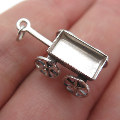 925 Sterling Silver Antique Wheelbarrow Gardening Minimalist 3D Charm Pendant