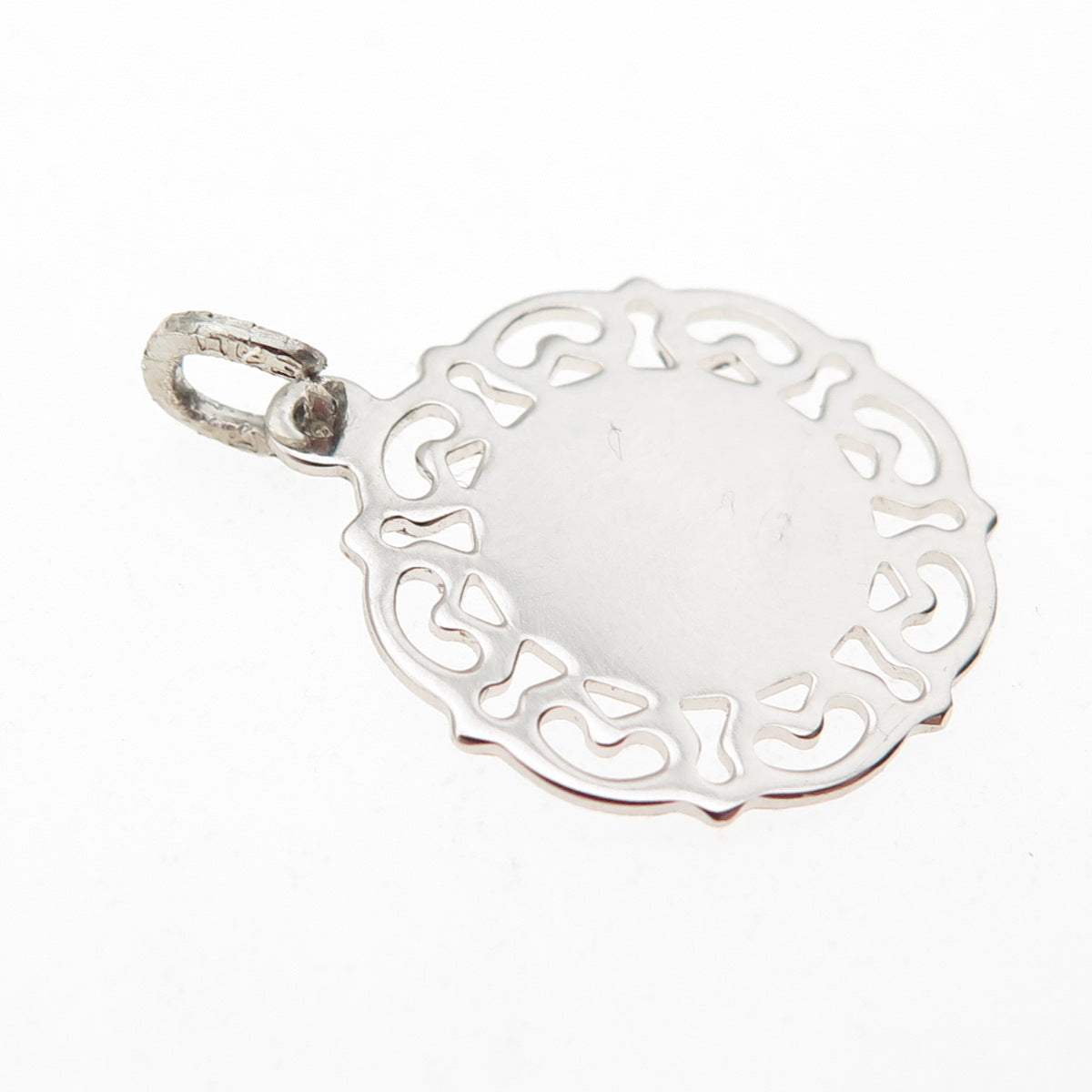 BEAU 925 Sterling Silver Vintage Floral Ornate Tag Mini Charm Pendant
