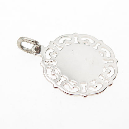 BEAU 925 Sterling Silver Vintage Floral Ornate Tag Mini Charm Pendant
