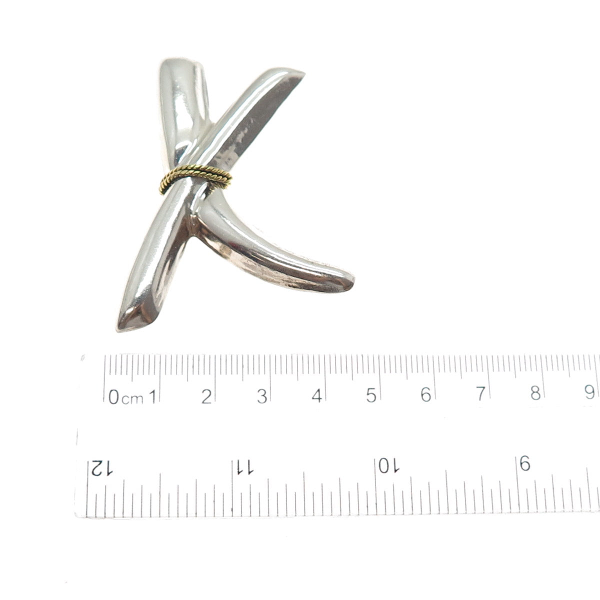 925 Sterling Silver 2-Tone Vintage Mexico Modernist Crisscross Pin Brooch