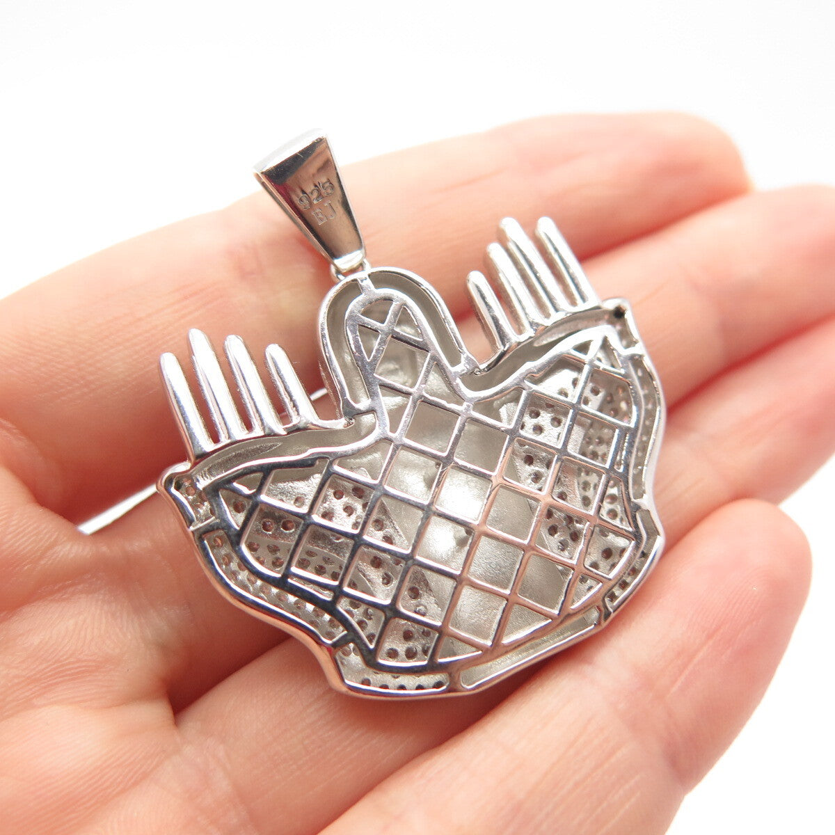 925 Sterling Silver C Z Jesus Hands Religious Pendant
