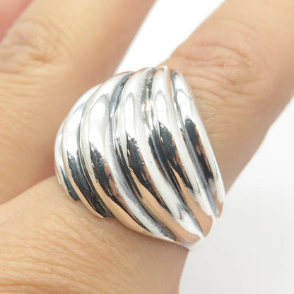 925 Sterling Silver Vintage Ribbed Ring Size 8.25