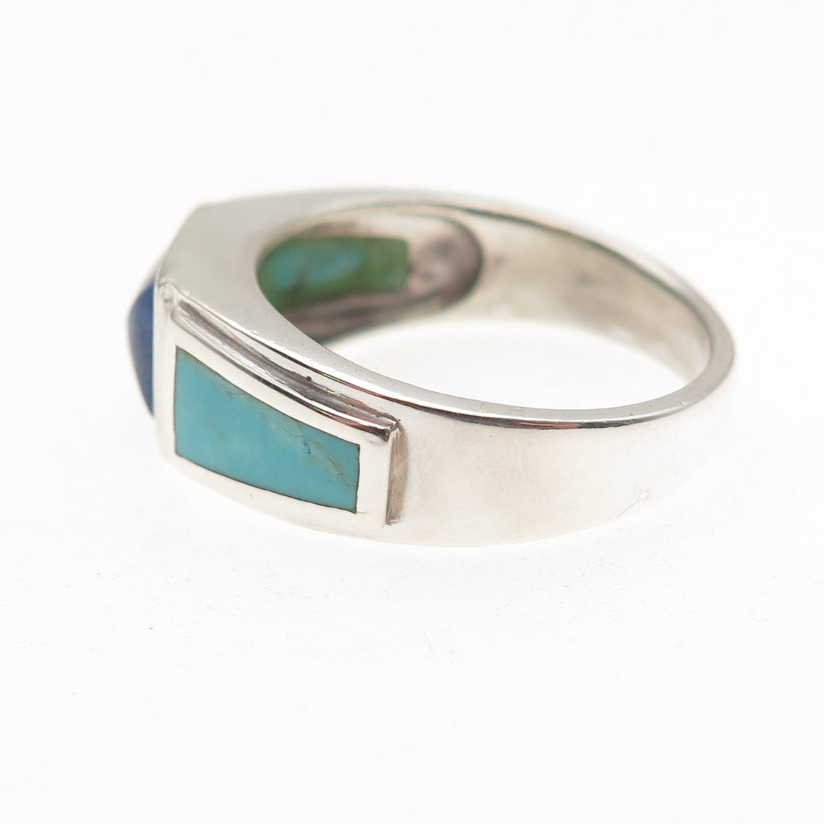 925 Sterling Silver Vintage Real Lapis & Turquoise Ring Size 8