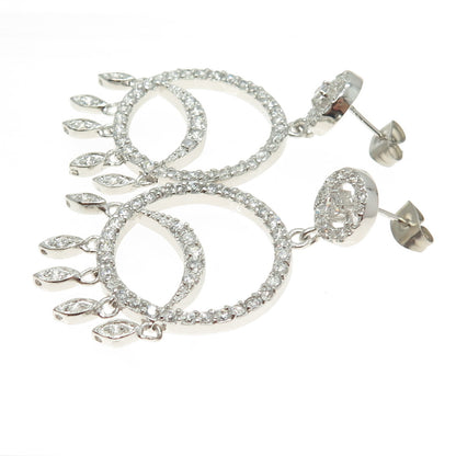 925 Sterling Silver Round-Cut C Z Circle Dangling Earrings