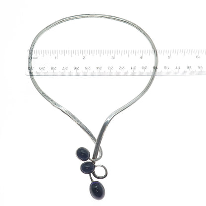925 Sterling Silver Vintage JTL Israel Amethyst Modernist Choker Necklace 14"