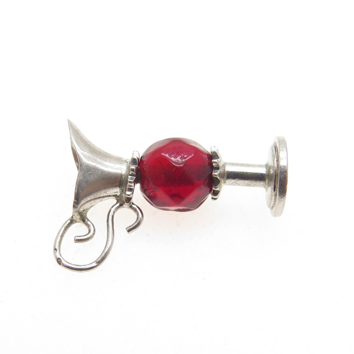 J.M. FISHER Sterling Silver Antique Art Deco Glass Jug Minimalist Charm Pendant
