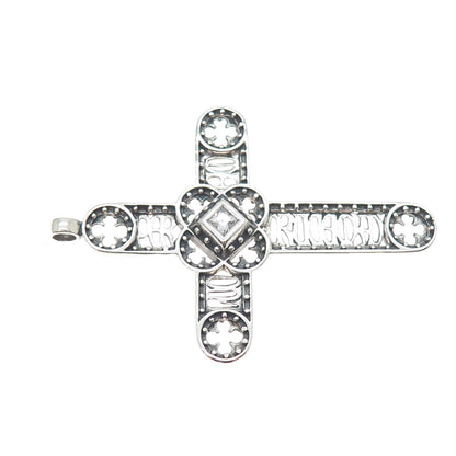 925 Sterling Silver Vintage Princess-Cut C Z Cross Oxidized Slide Pendant