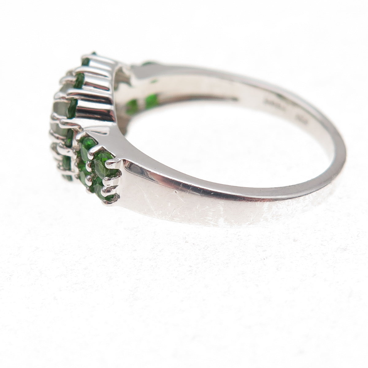 925 Sterling Silver Real Aquamarine & Chrome Diopside Ring Size 8