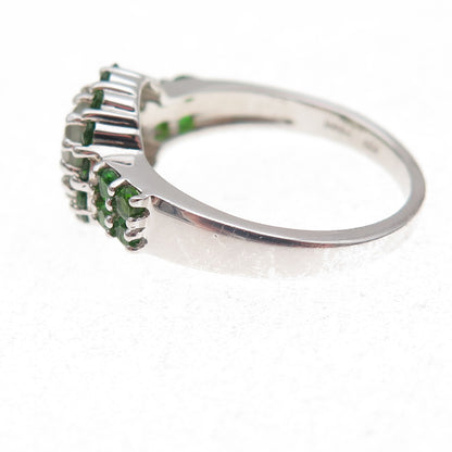 925 Sterling Silver Real Aquamarine & Chrome Diopside Ring Size 8