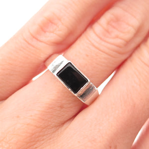 925 Sterling Silver Vintage Real Black Onyx Oxidized Ring Size 6