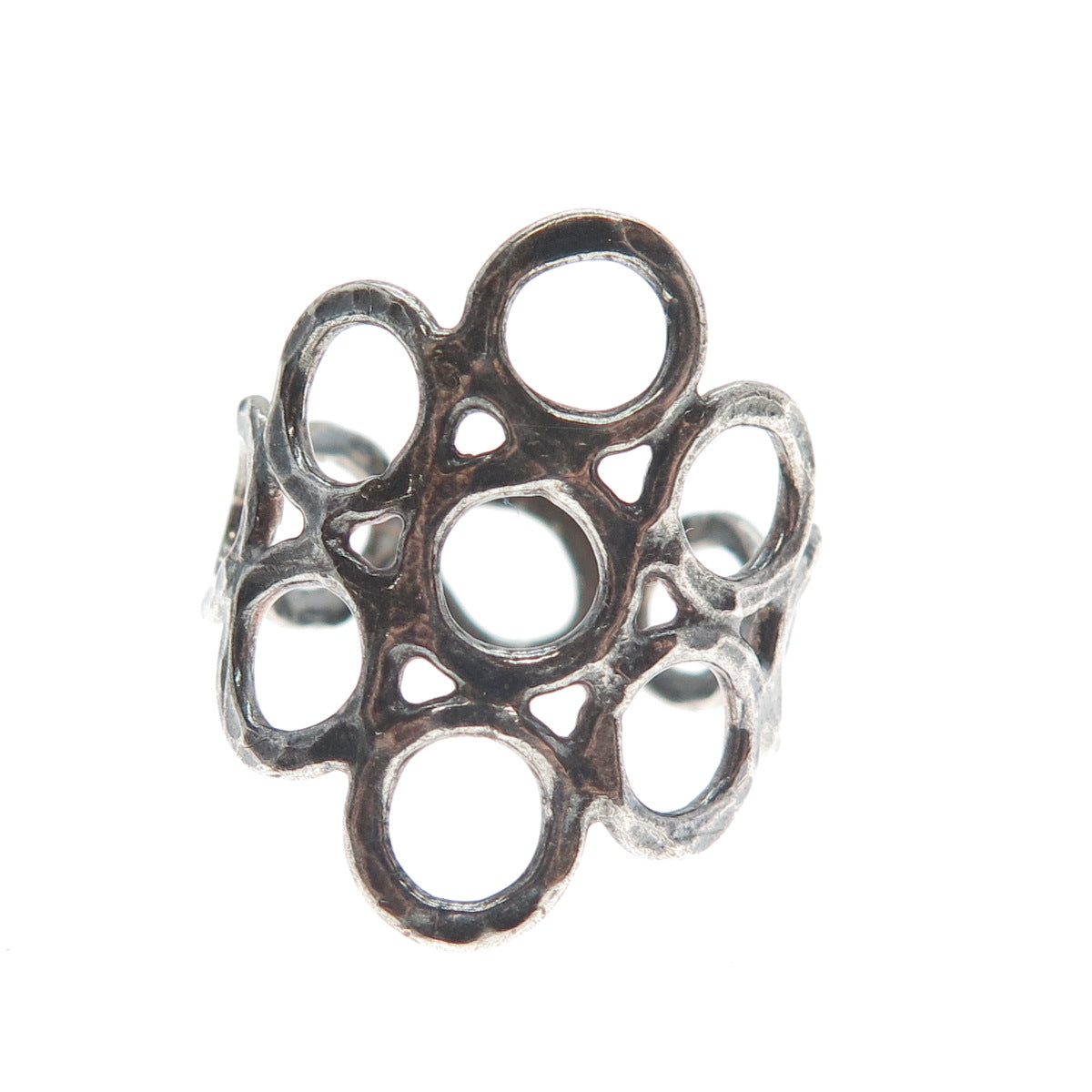925 Sterling Silver Vintage Hammered Circles Oxidized Ring Size 7.75