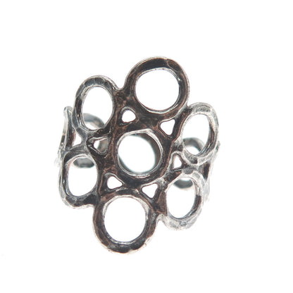 925 Sterling Silver Vintage Hammered Circles Oxidized Ring Size 7.75