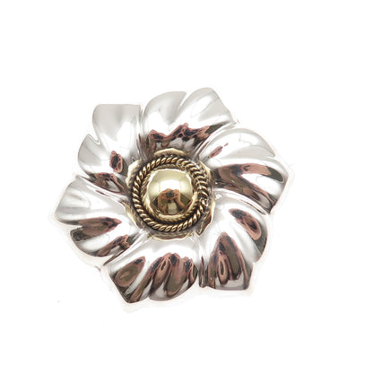 925 Sterling Silver 2-Tone Vintage Mexico Floral Oxidized Pin Brooch