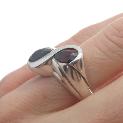 KABANA 925 Sterling Silver Vintage Red Garnet Gem Infinity Ribbed Ring Size 6.5