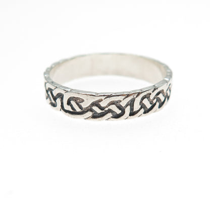 925 Sterling Silver Vintage Celtic Knot Oxidized Band Ring Size 11.25