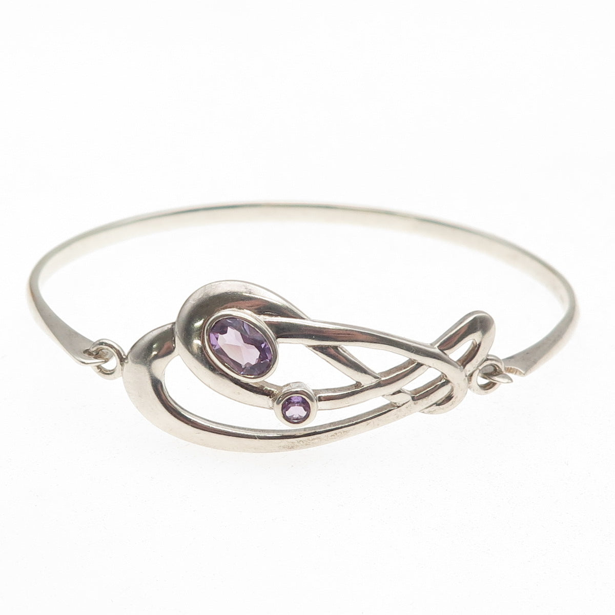 KIT HEATH Sterling Vintage 1990 Real Amethyst Modernist Bangle Bracelet 6.75"