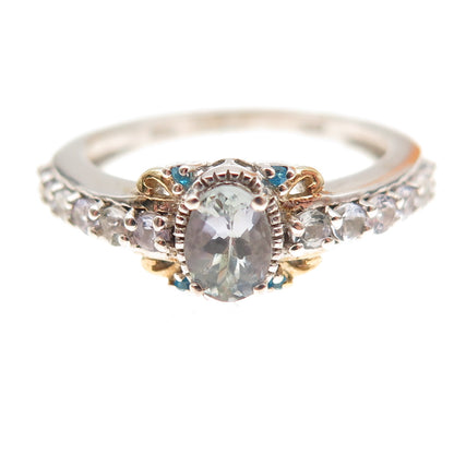Chuck Clemency 925 Sterling Silver 2-Tone Real Tanzanite & Apatite Ring Size 8