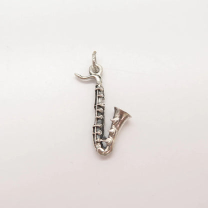 925 Sterling Silver Vintage Cellini Saxophone Music Pendant