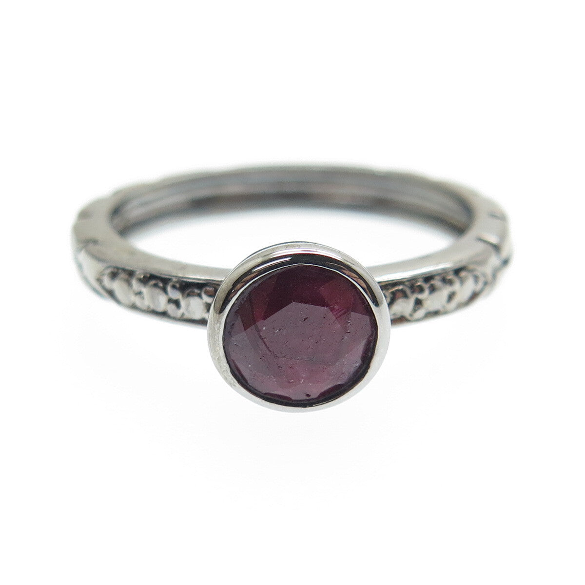 925 Sterling Silver Black Rhodium Round-Cut Ruby Gem Pebble Ring Size 8