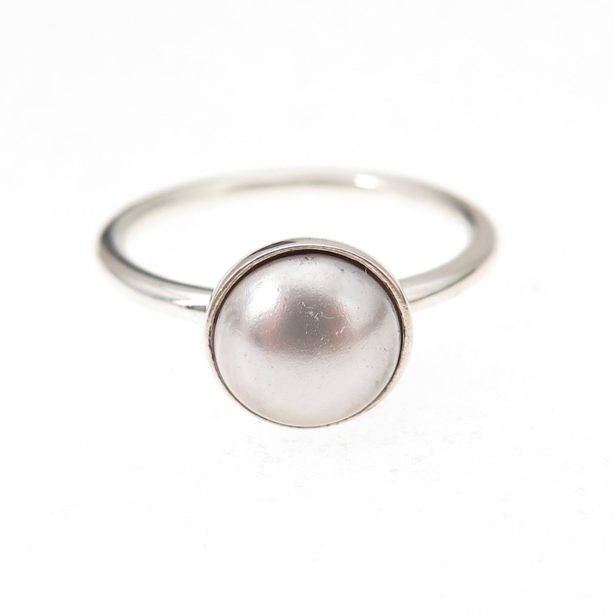 Pandora 925 Sterling Silver Faux Pearl Droplet Ring Size 7